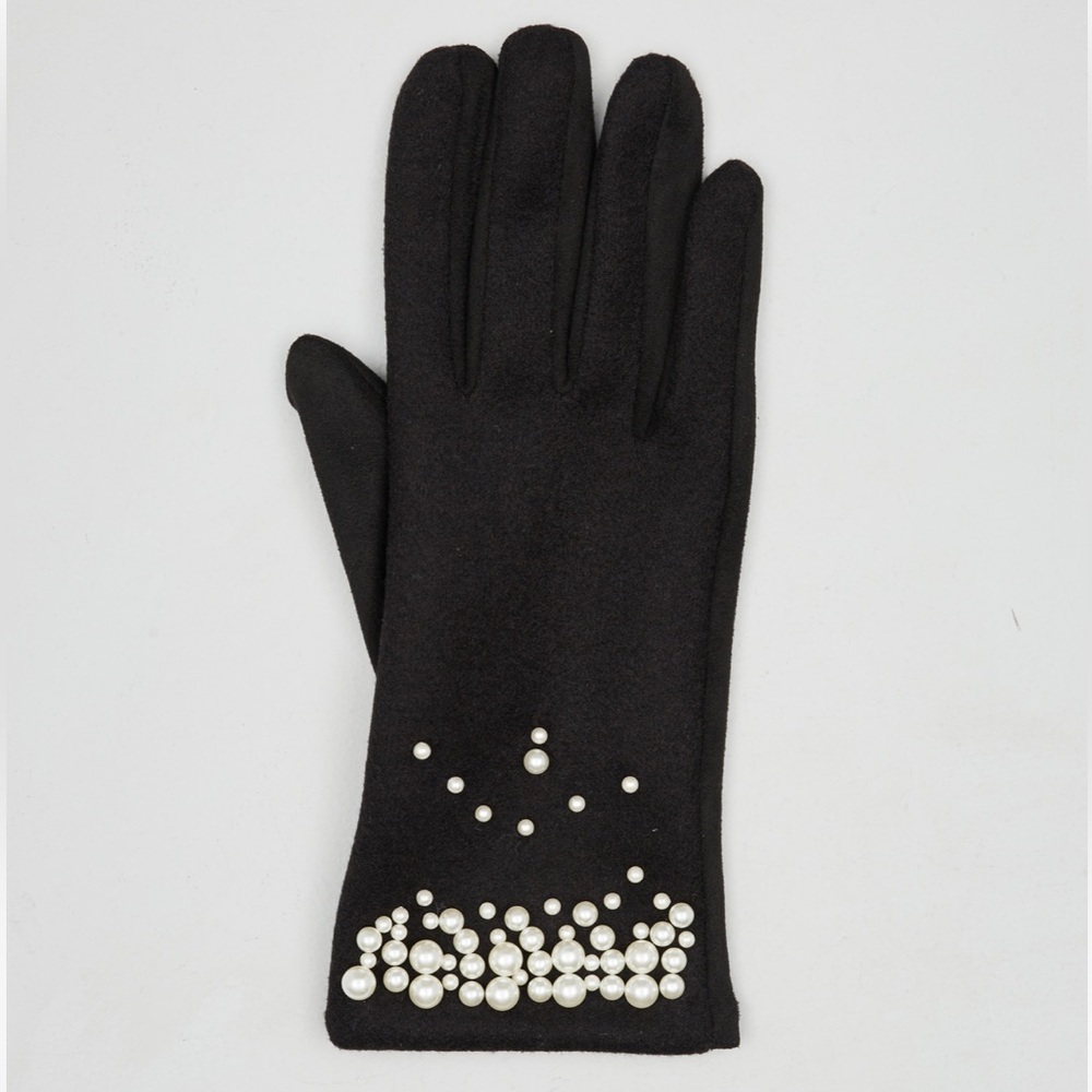 SOLD! Intrend by Max Mara Jersey Gloves with Pearls Size: 7.5 S/M Fall /Winter - Picture 2 of 16